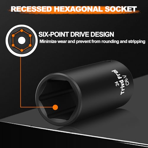 Trivd Frol Metric Impact Socket Set 1/2" Drive - Trivd Frol 26 Piece Deep Impact Socket Set 1/2" Drive, Metric Socket Set 10mm to 36mm Large Socket Set, Impact Driver Socket Set, Cr-V Steel, Double Lock Case - Image 4