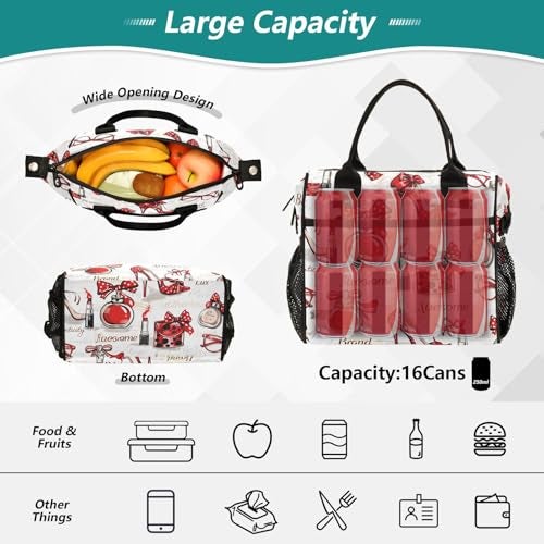 BOENLE High Heels Glasses Bags Lipstick Perfumes Lunch Bag Insulated Cooler Bag Tote Reusable Lunch Box for Women Men Adult Adjustable Shoulder Strap Leakproof for Work Picnic - Image 2