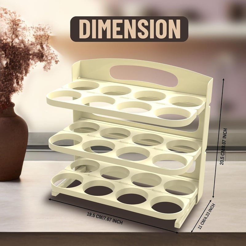 KINJORU 3Tier Foldable Egg Tray 24 Grid Plastic Egg Storage Box for Fridge Rotating Design for Easy Access SpaceSaving Refrigerator Organizer Durable Easy to Clean MultiColor Pack of 1 - Image 2