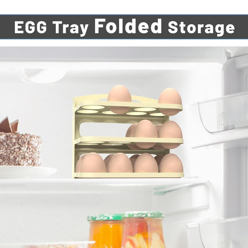 KINJORU 3Tier Foldable Egg Tray 24 Grid Plastic Egg Storage Box for Fridge Rotating Design for Easy Access SpaceSaving Refrigerator Organizer Durable Easy to Clean MultiColor Pack of 1 - Image 3