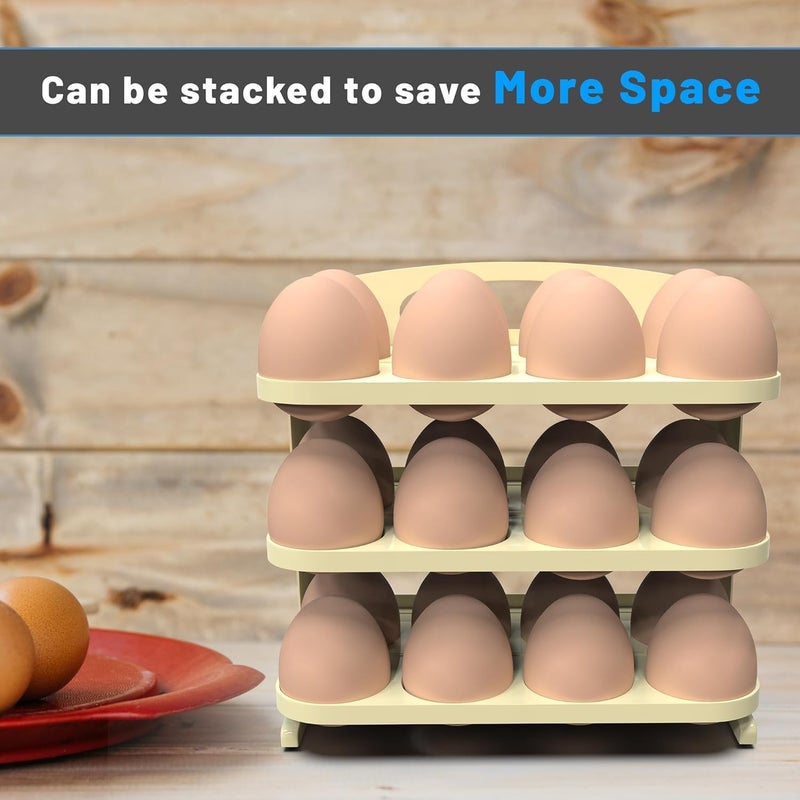 KINJORU 3Tier Foldable Egg Tray 24 Grid Plastic Egg Storage Box for Fridge Rotating Design for Easy Access SpaceSaving Refrigerator Organizer Durable Easy to Clean MultiColor Pack of 1 - Image 4