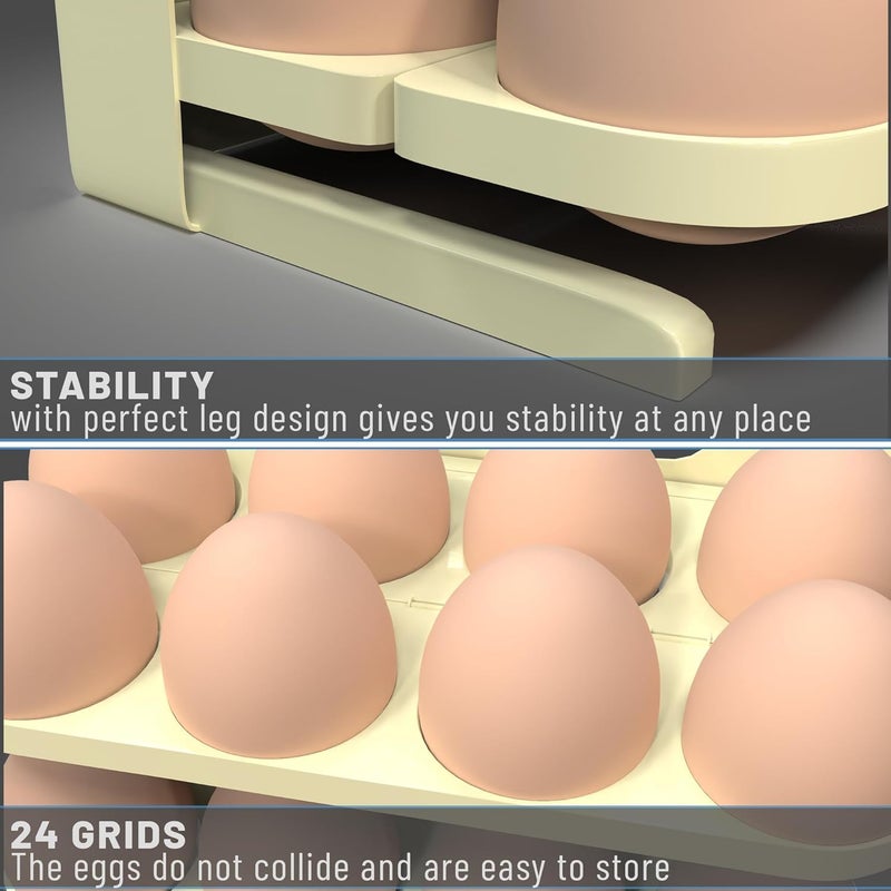 KINJORU 3Tier Foldable Egg Tray 24 Grid Plastic Egg Storage Box for Fridge Rotating Design for Easy Access SpaceSaving Refrigerator Organizer Durable Easy to Clean MultiColor Pack of 1 - Image 5