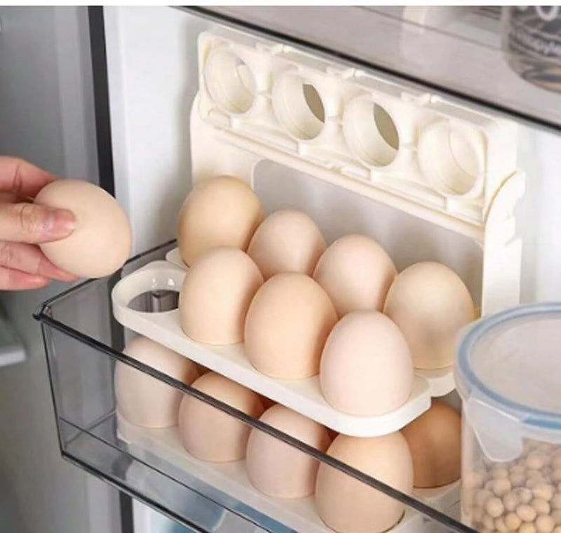 KINJORU 3Tier Foldable Egg Tray 24 Grid Plastic Egg Storage Box for Fridge Rotating Design for Easy Access SpaceSaving Refrigerator Organizer Durable Easy to Clean MultiColor Pack of 1 - Image 1