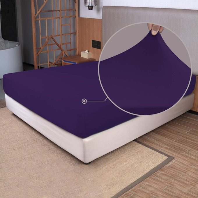 FULL SIZE FITTED SHEET ONLY 4WAY STRETCH KNIT SNUG FIT WRINKLE FREE STAY IN PLACE NO MORE SLIPPING OFF FOR MATTRESS SOFT COMFORTABLE PURPLE FULL