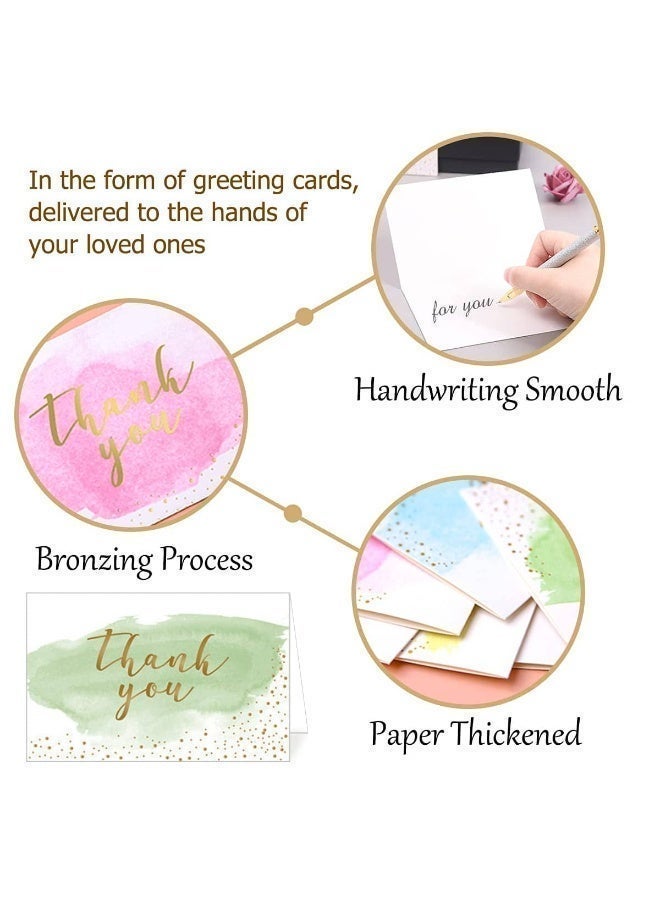 Aideli Thank You Cards Pack of 12 – Gold Foil Watercolor Design, Blank Inside Greeting Cards for Wedding, Birthday, Business, Friends & Family - Image 2