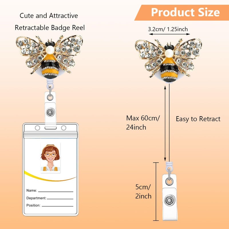 HASFINE 5 Pack Crystal Badge Holders Retractable Badge Reel,Bling Rhinestone Butterfly and Bee ID Name Badge Reels,Pretty Nursing Badge Holder with Alligator Clip for Nurse Teacher Student Worker - Image 5