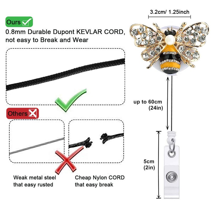 HASFINE 5 Pack Crystal Badge Holders Retractable Badge Reel,Bling Rhinestone Butterfly and Bee ID Name Badge Reels,Pretty Nursing Badge Holder with Alligator Clip for Nurse Teacher Student Worker - Image 4