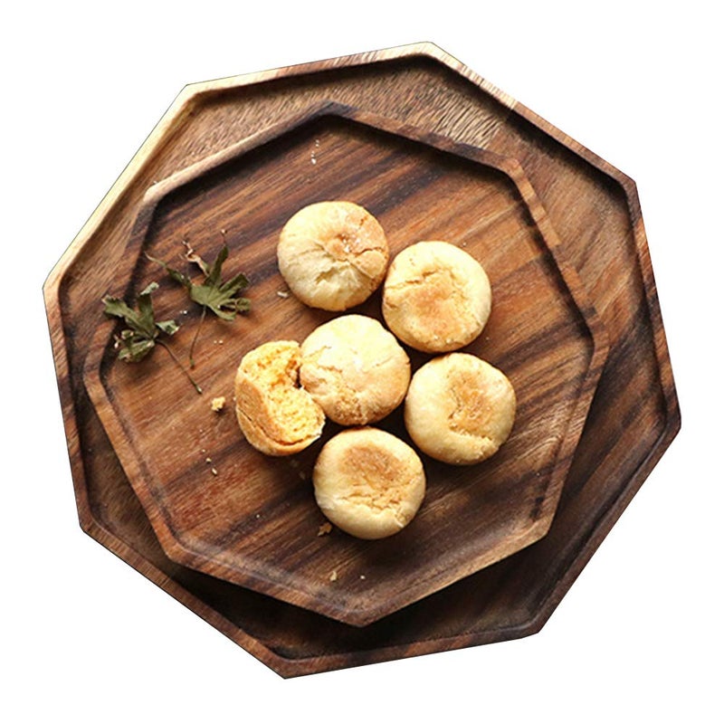 Set of 2 Acacia Wooden Trays Serving Platters Round Square Veggie Serving Tray Decor Bread Charcuterie Board Fruit Hosting Essentials Cheese Platter Vegetable Food Dish Charger Plate Charcuterie Board