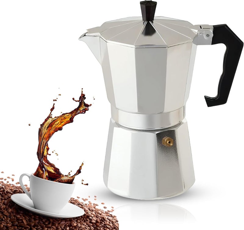 Stovetop Espresso Maker 6 Cup Moka Pot, Aluminum Italian Coffee Percolator with Lid, Easy Pour Spout, Heat-Resistant Handle, for Gas and Electric Hobs - Image 1