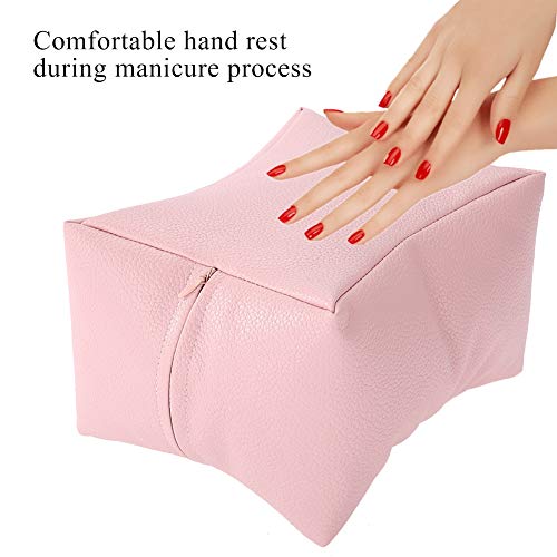Salmue Manicure Hand PU Leather, Multi-Use Hand & Foot for Nail Art Table Soft Arm Rest Salon Nail Care Waterproof Design for Home Spa, Pink - Image 5