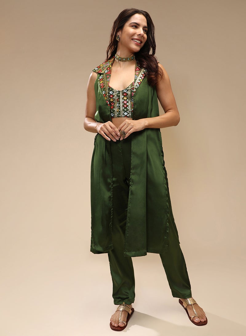 QISSA Women's Forest Green Ethnic Block Co-Ord Set - Image 2