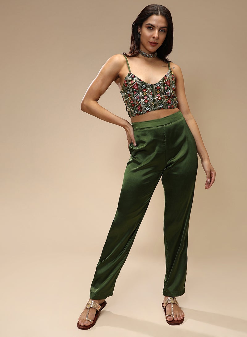 QISSA Women's Forest Green Ethnic Block Co-Ord Set - Image 5