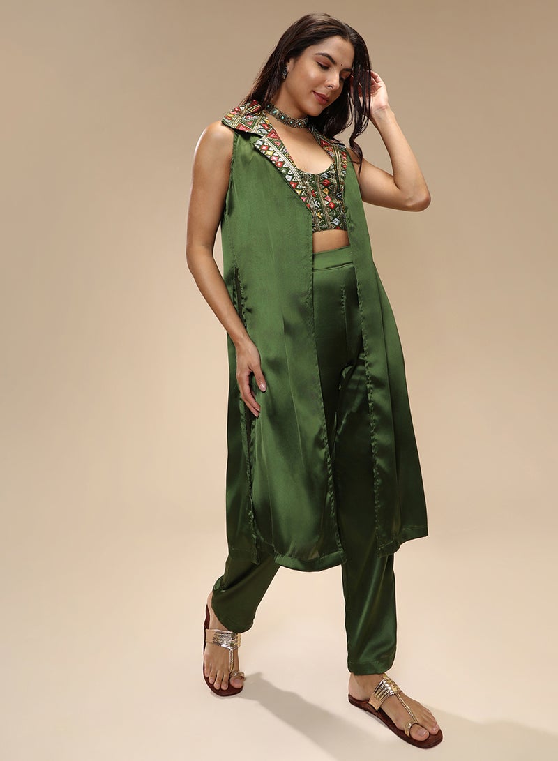 QISSA Women's Forest Green Ethnic Block Co-Ord Set - Image 3