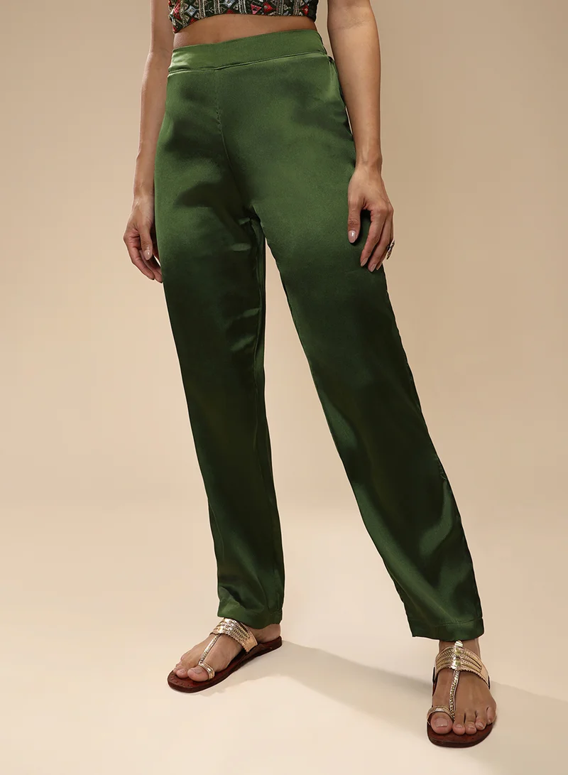QISSA Qissa Women's Forest Green Ethnic Block Co-Ord Set For Casual Wear | V-Neck | Sleeveless | 3 Piece Co-Ords Designed With Comfort Fit For Everyday Ethnic Wear