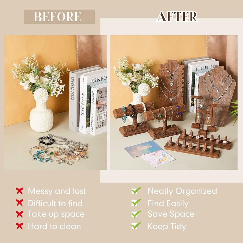 Jerify 13 Pcs Jewelry Displays Holder Set Wooden T Shape Necklace Bracelet Finger Ring Earring Display Stand for Home Jewelry Organizer Store Showcase Selling - Image 5