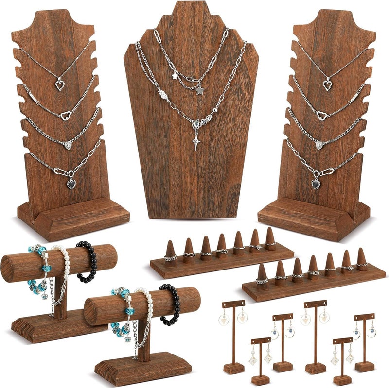 Jerify 13 Pcs Jewelry Displays Holder Set Wooden T Shape Necklace Bracelet Finger Ring Earring Display Stand for Home Jewelry Organizer Store Showcase Selling - Image 1