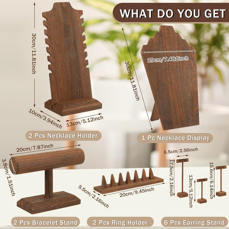 Jerify 13 Pcs Jewelry Displays Holder Set Wooden T Shape Necklace Bracelet Finger Ring Earring Display Stand for Home Jewelry Organizer Store Showcase Selling - Image 2