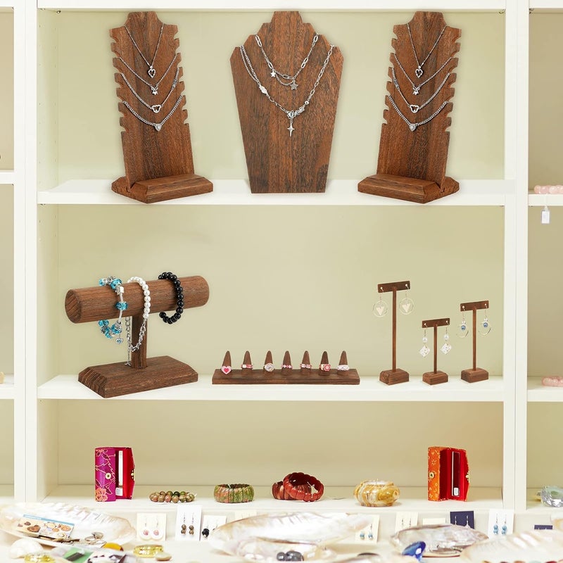 Jerify 13 Pcs Jewelry Displays Holder Set Wooden T Shape Necklace Bracelet Finger Ring Earring Display Stand for Home Jewelry Organizer Store Showcase Selling - Image 4