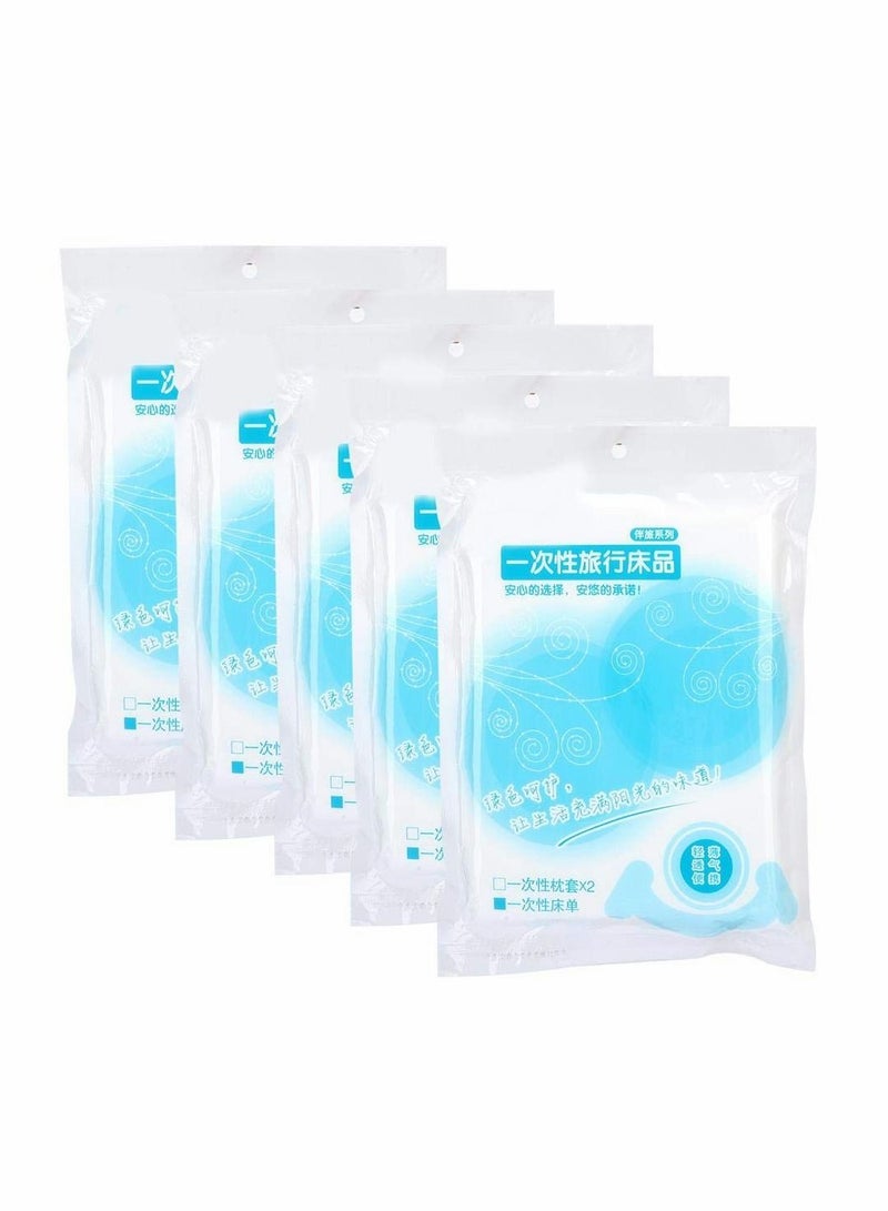 SYOSI Children's Sheet Pillowcase Sets, 5pcs 120 x 200cm Disposable Bed Sheets Bed Cover Portable Outdoor Hotel Bedding Supplies - Image 1