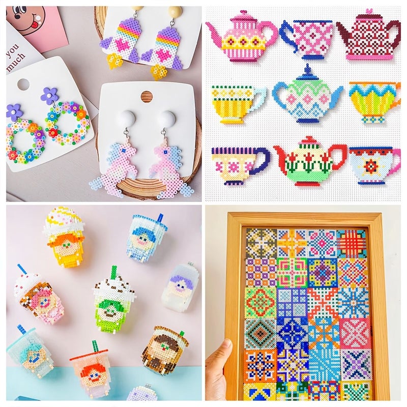 Gift Box Colorful DIY Pixel Art Kit Includes Multi Colored Pixel Beads Animal House Shape Templates Tools Creative Pendant Making - Image 3