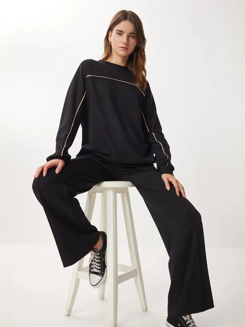 إسطنبول الساحرة ISTANBUL Contrast Binding Detail Sweatshirt & Wide Leg Two-Piece Set