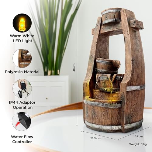 Kuber Industries Polyresin Water Fountain Indoor Home Decor with LED Lights | 28.5x24x48cm | Fountain for Living Room/Hall/Office/Garden D?cor Gifting | Bronze Color - Image 3