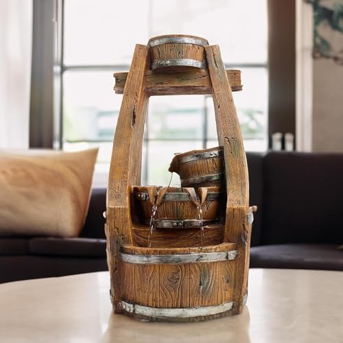 Kuber Industries Polyresin Water Fountain Indoor Home Decor with LED Lights | 28.5x24x48cm | Fountain for Living Room/Hall/Office/Garden D?cor Gifting | Bronze Color - Image 1