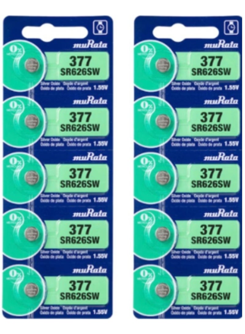 muRATA 10-Pieces 377/SR626SW Silver Oxide 1.55V (muRata) Japan Batteries - Image 1