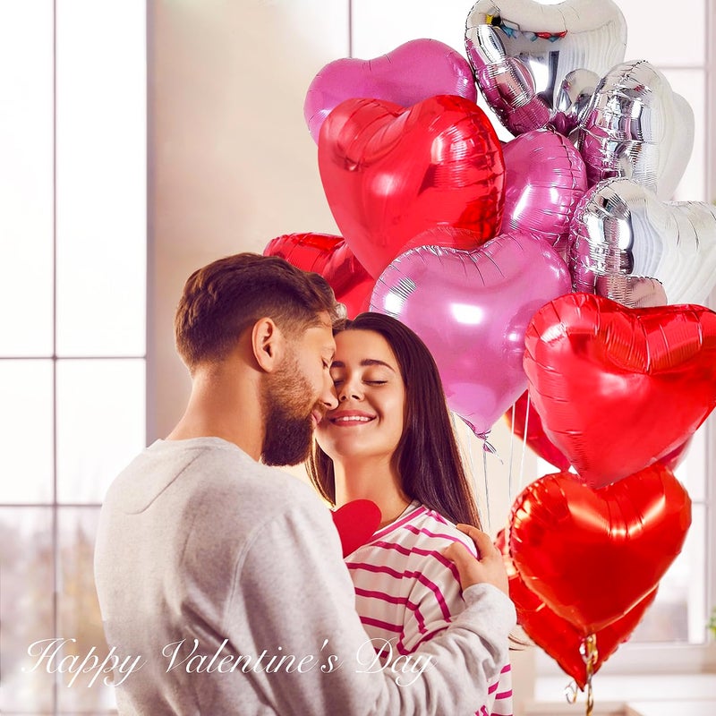 YGBMDZ Upgraded Pink Silver and Red Balloons - Pack of 15 - Heart Shaped Foil Balloons for Valentines Day Wedding Birthday Bridal Shower Baby Shower Decorations - Image 3