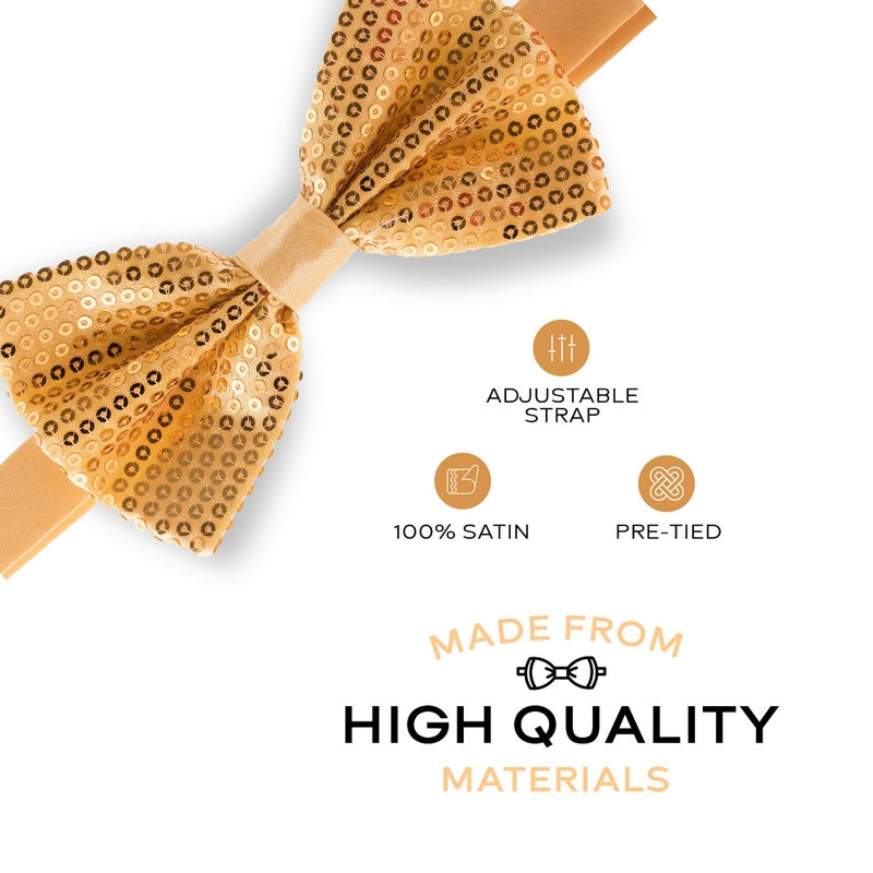 Man of Men Gold Bow Tie for Men - Sequin Bow Ties for Men - Pre-tied Adjustable Length Bowtie, Many Colors to Choose From (Gold) - Image 2