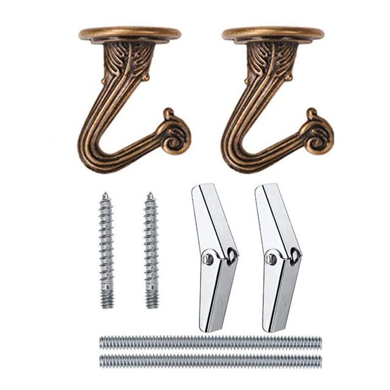 bnafes 2 Sets Metal Ceiling Hooks Heavy Duty Swag Ceiling Hooks with Hardware for Hanging PlantsChandeliersWind ChimesOrnament Bronze Color