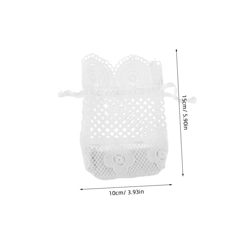 White Lace Drawstring Bags 10x14cm Mini Burlap Jewelry Pouch Wedding Party Favor Storage - Image 3