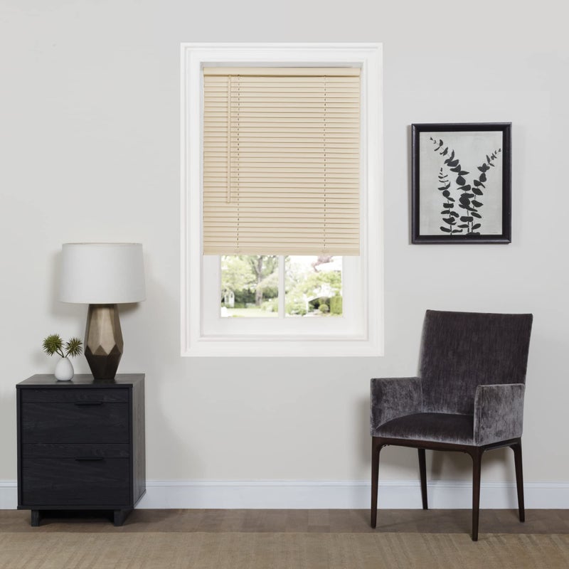 Achim Home Furnishings Cordless Room Darkening Mini Blind  32 Inch Width 64 Inch Length 1 Slat Size  Alabaster  Cordless GII Deluxe Sundown Horizontal Windows Blinds for Interior by Achim Home Decor 