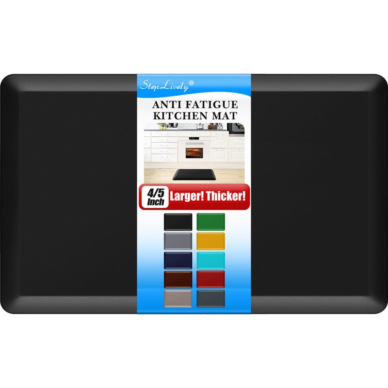 StepLively 4/5 Inch Thick Kitchen Mat - Cushioned Anti Fatigue Mats for Kitchen Floor - Easy to Clean, Waterproof, Non-Slip Kitchen Rug for Sink, Office, Kitchen (17''x28'' Black) - Image 1