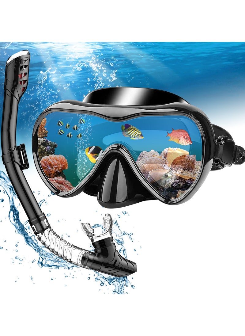 Yakiter Snorkeling Mask with Latest Dry Top Breathing System,Fold 180°Panoramic Diving Snorkeling Goggles Tempered Glass Anti-Fog Anti-Leak Snorkeling Gear for Adults and Youth  - Image 1