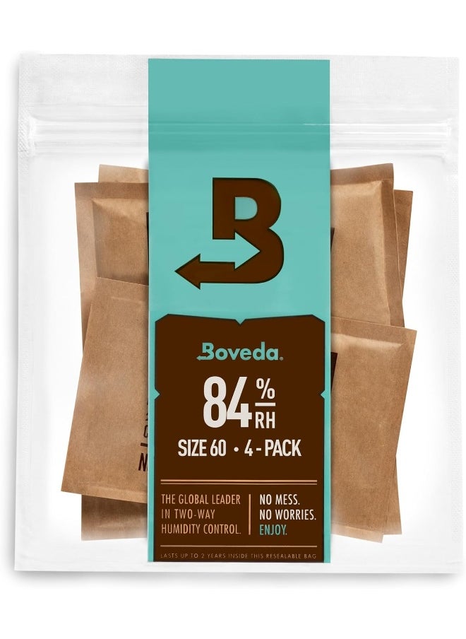 Boveda Boveda For Seasoning Two-Way Humidity Control Packs – 84% RH to Season a Wood Humidifier Box (Small- to Medium-Size, Up to 100-Count) – Size 60 – 4 Pack in a Resealable Bag  - Image 1