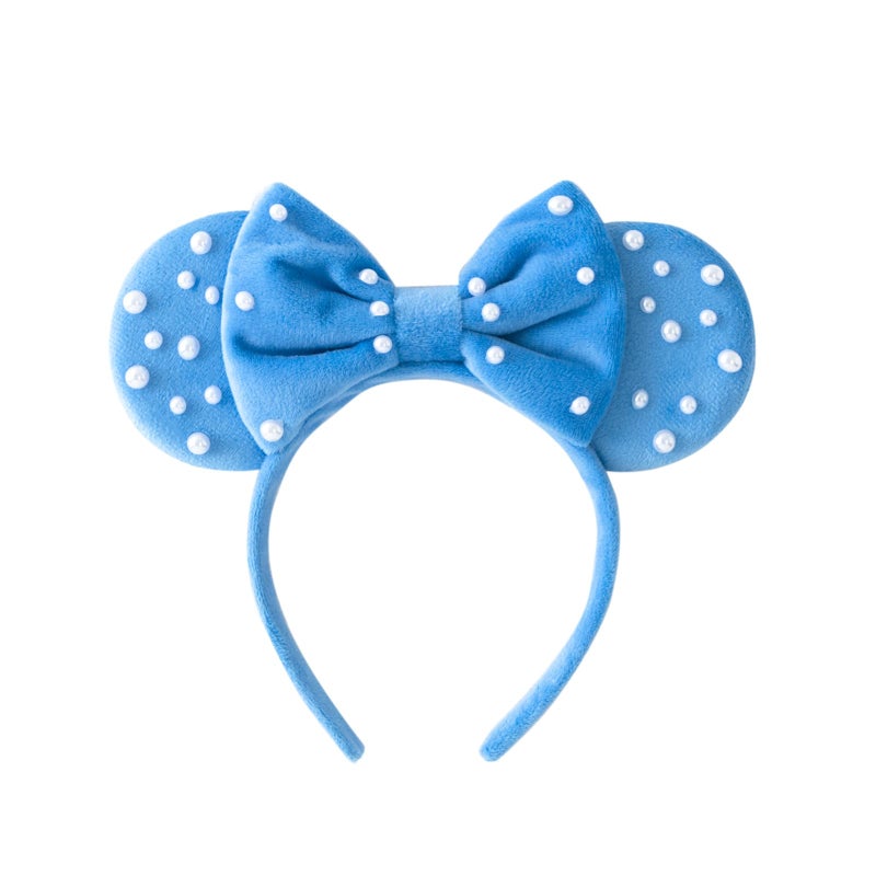 KARETT Pearl Mouse Ears Bow Headbands, Sparkle Mouse Ears Headband Glitter Hair Band for Party Princess Decoration - Image 1