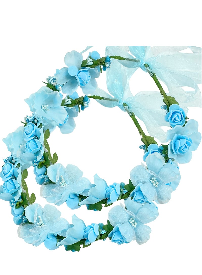 SOLARAE Flower Crown Headband, Hair Wreath Floral Crown Headpiece, 2 Pack Party Decoration Headdress Headwear, Wedding Bridal Hair Hoop Leaf Ribbon, Women Girl Festival Wedding Festival Party - Image 1