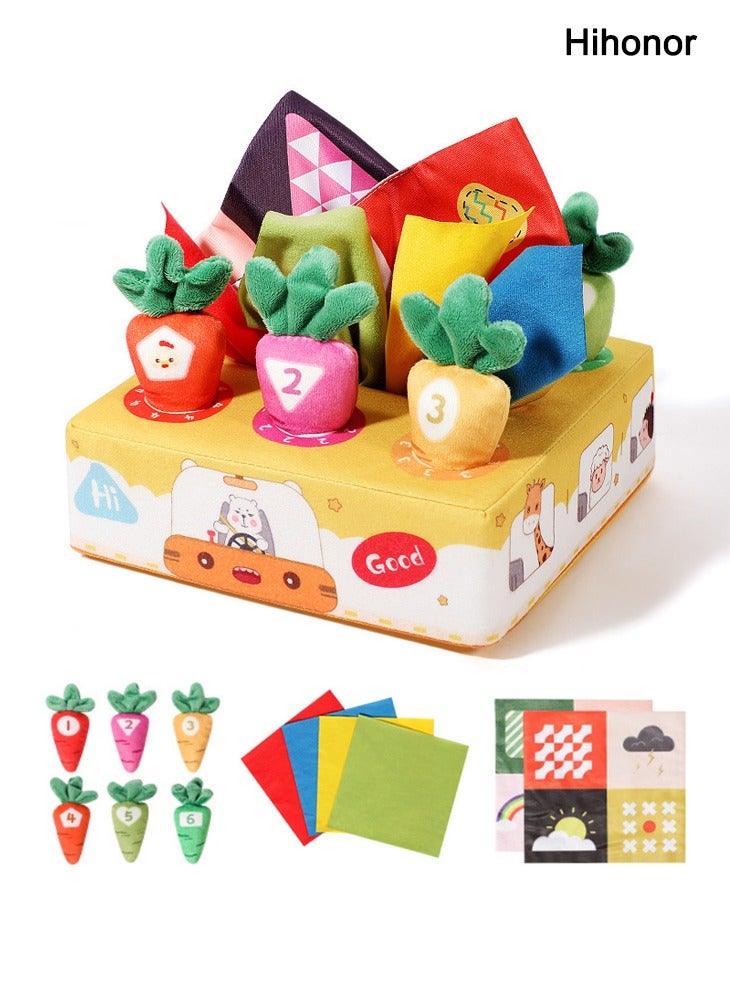 Hihonor Baby Tissue Box Toy, Carrot Pulling Sensory Toy, Busy Toy, Crinkle Paper Soft Tissues, Fine Motor Early Learning, for Babies Toddlers - Image 1
