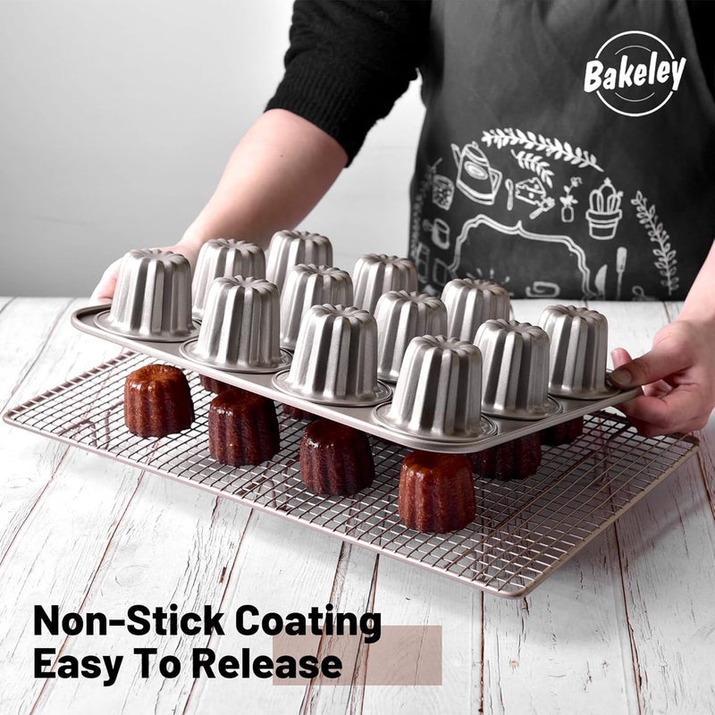 Bakeley 12 Canele Mold Cake Pan Non-Stick Canele Muffin Bakeware Cupcake Pan for Oven Baking (Champagne Gold) - Image 3
