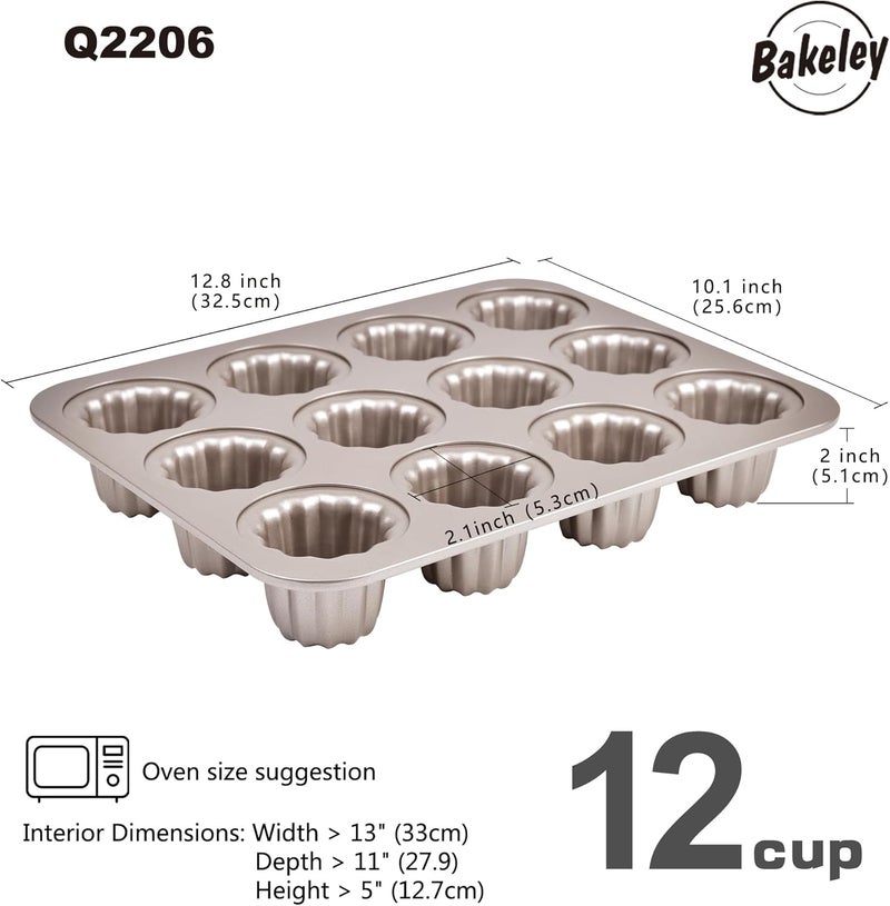 Bakeley 12 Canele Mold Cake Pan Non-Stick Canele Muffin Bakeware Cupcake Pan for Oven Baking (Champagne Gold) - Image 2