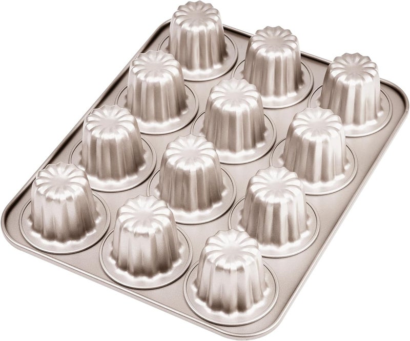 Bakeley 12 Canele Mold Cake Pan Non-Stick Canele Muffin Bakeware Cupcake Pan for Oven Baking (Champagne Gold) - Image 1
