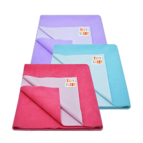 Tidy Sleep Instadry Anti-Piling Fleece Extra Absorbent Quick Dry Sheet for New Born Babies, Cotton Bed Protector Mattress Pack of 3 Lilac-BBlue-HPink Medium (100x70) cm - Image 1