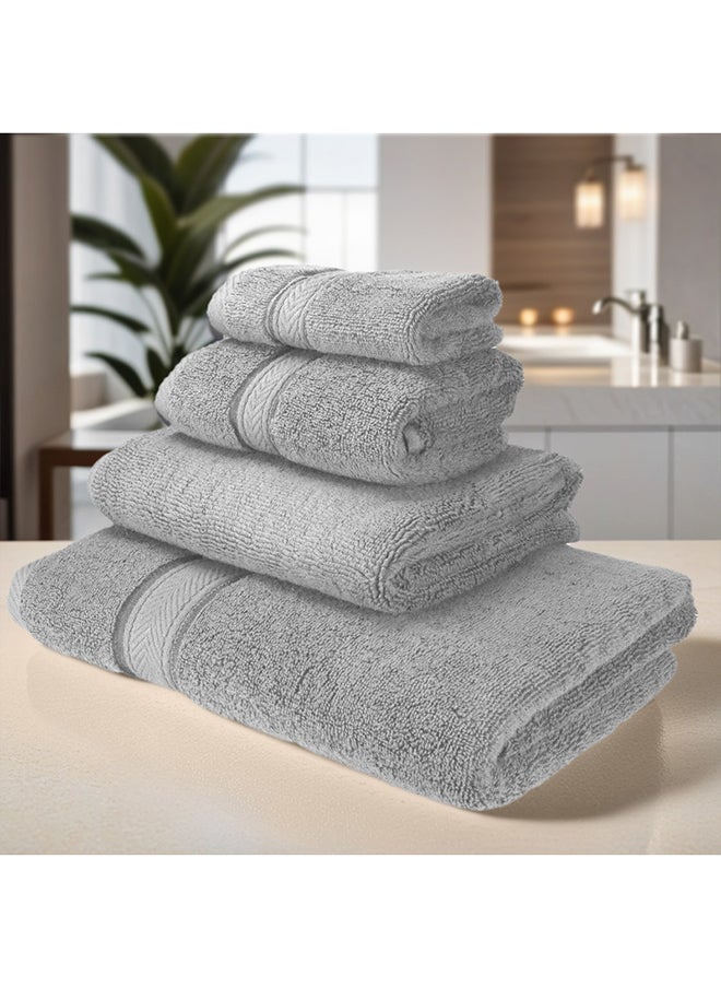 Hotel Linen Klub Hotel Linen Klub LUXURY PACK of 4 Bathroom Towel Sets - 100% Cotton 650 GSM Terry Dobby Border Ring Spun - Super Soft ,Quick Dry,Highly Absorbent ,Bathroom Towel Set with 900GSM Bath Mat, Silver  - Image 2