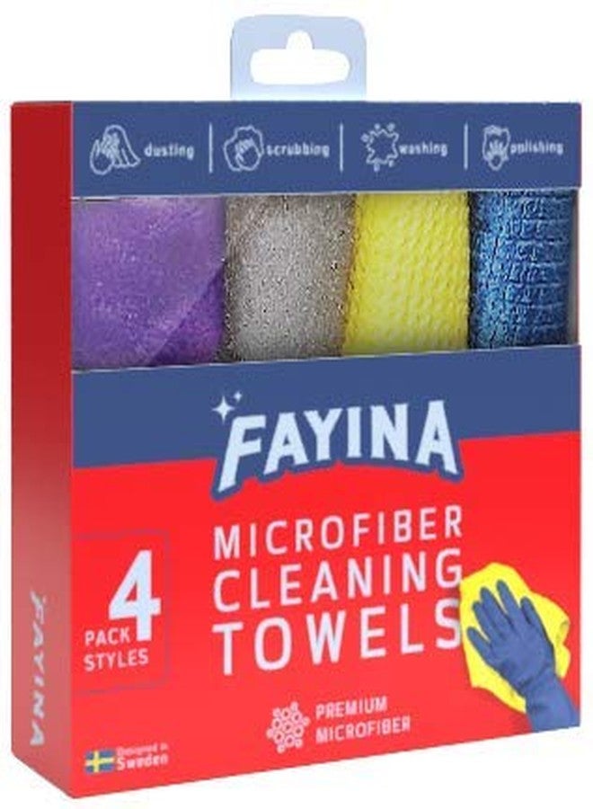FAYINA Premium 4 Pack Microfiber Cleaning Cloths Variety Bundle - Dusting, Scrubbing, Washing, Polishing - Washable & Reusable - 12 x 12 Inches - Image 3