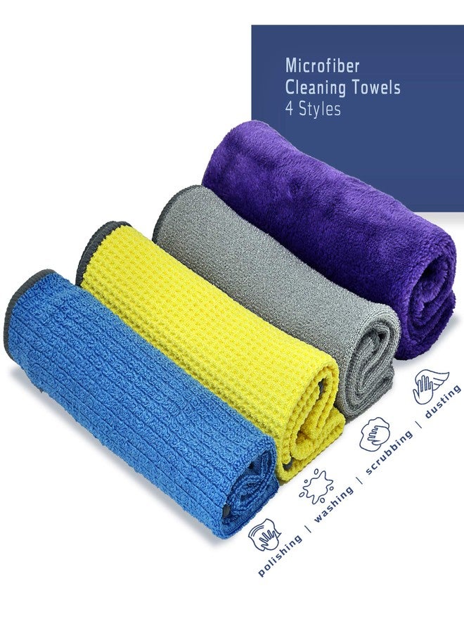 FAYINA Premium 4 Pack Microfiber Cleaning Cloths Variety Bundle - Dusting, Scrubbing, Washing, Polishing - Washable & Reusable - 12 x 12 Inches - Image 2