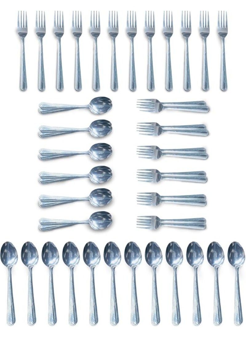 Generic Stainless Steel Dinnerware Set 48 Pieces - 24 Forks and 24 Spoons - Durable Lightweight Design - Dishwasher Safe - Elegant Shine for Family and Events  - Image 1