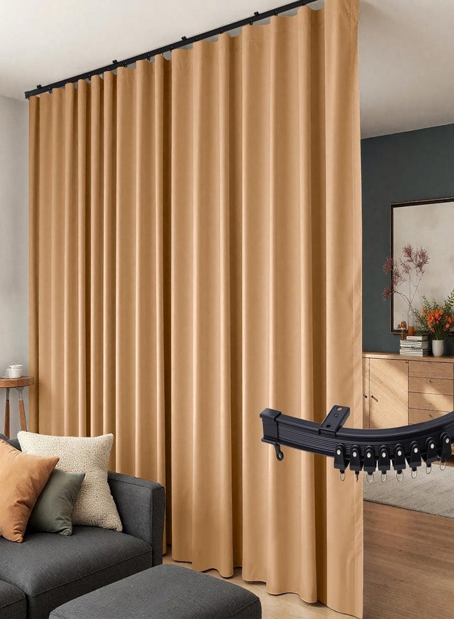 hoeflife Room Divider Curtains Flexible Ceiling Tracks set Curtain track Ceiling Mount Blackout Curtain for Living Room Bedroom Ceiling Curtain Rod Privacy Dividers Panels W100 x H96 Khaki Drape & Black rail - Image 1