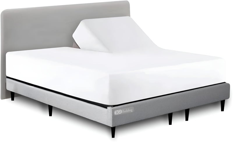 SGI Bedding 34 King Split Top Flex Head Fitted Sheet ONLY 100 Egyptian Cotton Sheet 1000 Thread Count Flex Top Fitted Sheet for Adjustable Bed 15 Deep Pocket Sleep Number Bed  White