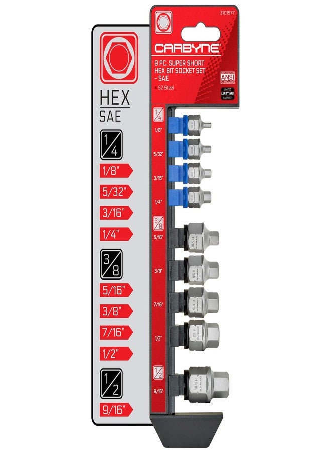 CARBYNE 9-Piece SAE Super Short Low Profile Hex (Allen) Bit Socket Set | 1/8 in. - 9/16 in., Dual-Drive: Internal Square Drive & External Hex Drive • From a Family-Run Tool Company in the U.S. - Image 1
